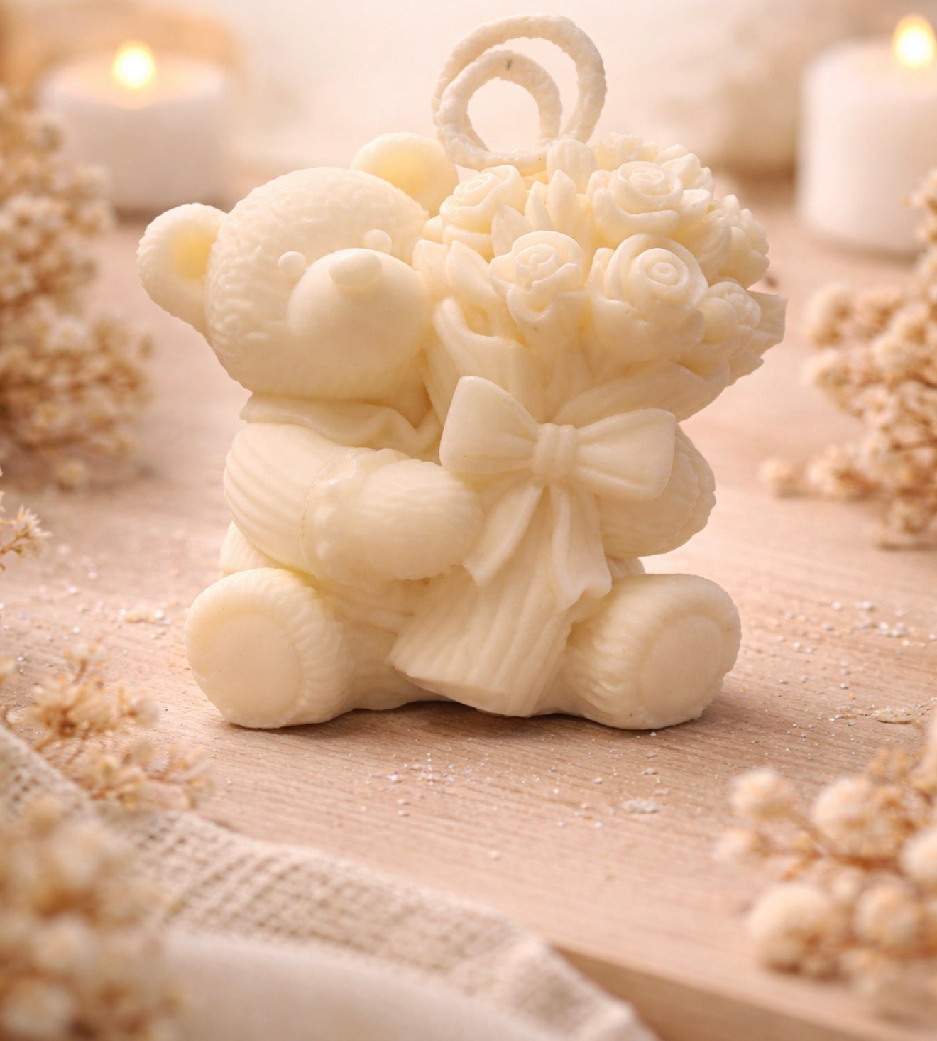Teddy Bear Floral Candle